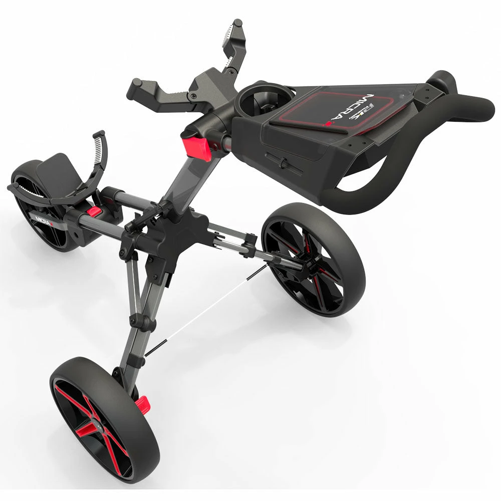 PowaKaddy Micra 3-Wheel Push Trolley - Gunmetal/Red 2 PowaKaddy Micra 3-Wheel Push Trolley - Gunmetal/Red - Image 2
