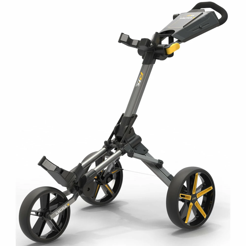 PowaKaddy Micra 3-Wheel Push Trolley - Gunmetal/Yellow 1 PowaKaddy Micra 3-Wheel Push Trolley - Gunmetal/Yellow