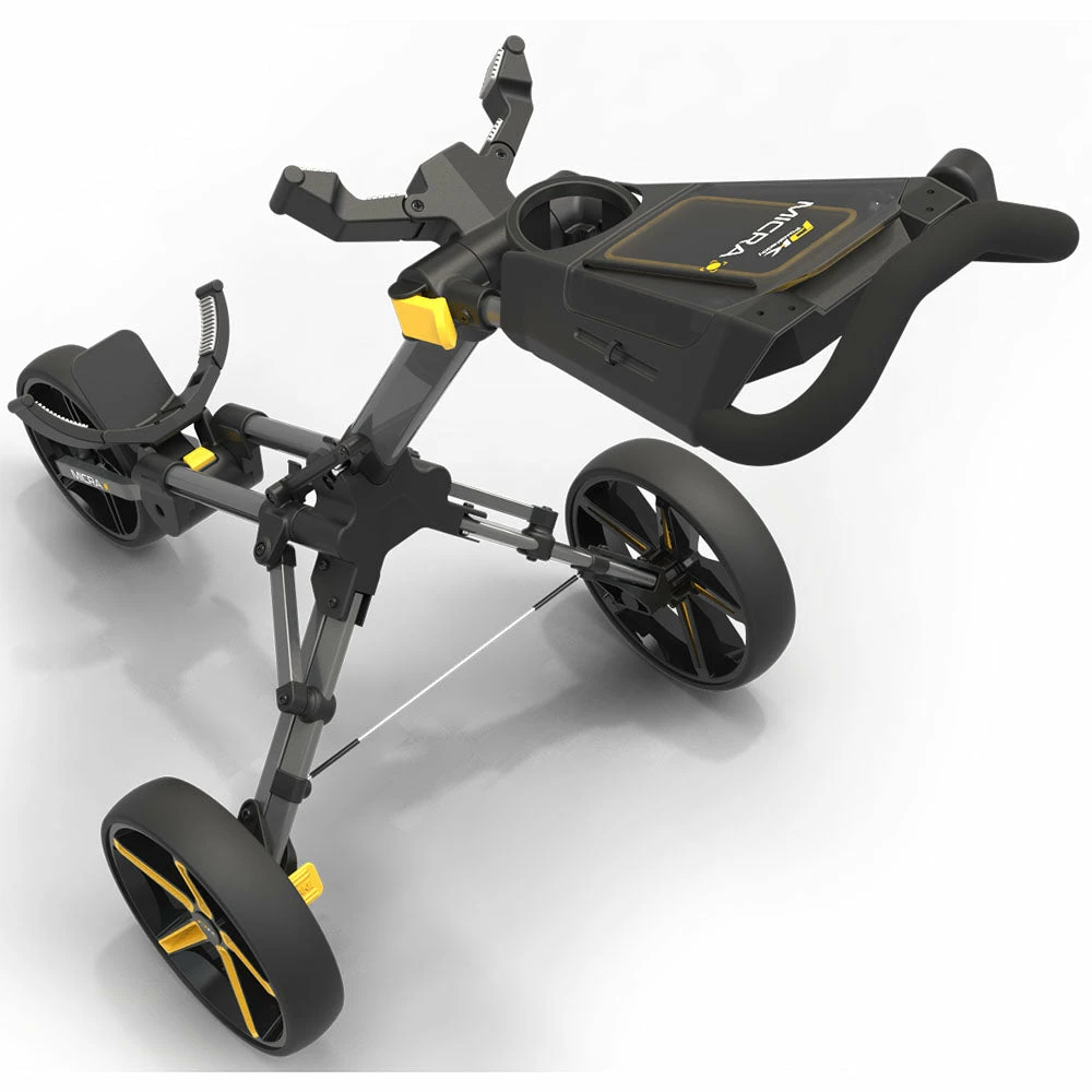 PowaKaddy Micra 3-Wheel Push Trolley - Gunmetal/Yellow 2 PowaKaddy Micra 3-Wheel Push Trolley - Gunmetal/Yellow - Image 2