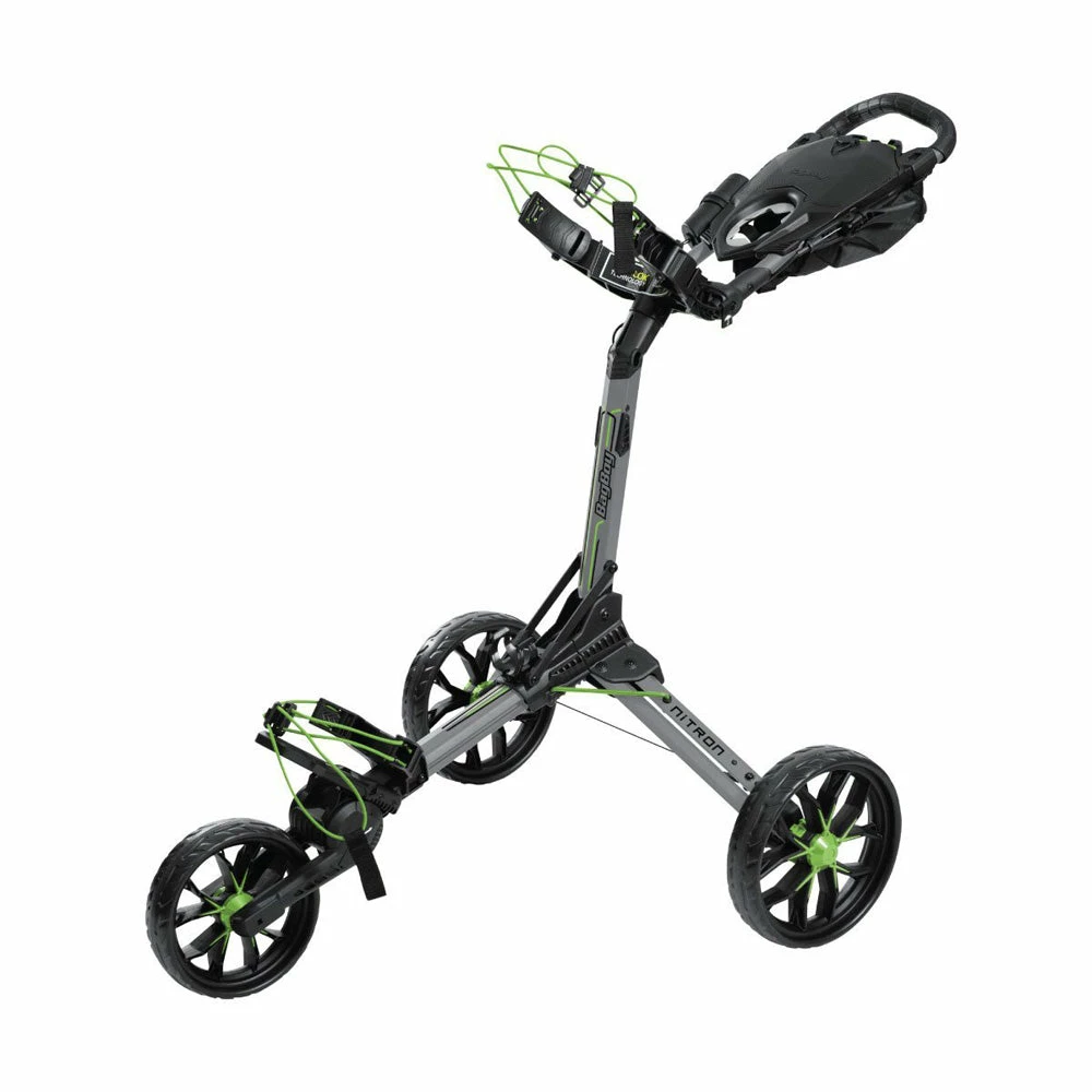 BagBoy Nitron Auto Open 3-Wheel Push Trolley - Grey/Lime 1 BagBoy Nitron Auto Open 3-Wheel Push Trolley - Grey/Lime